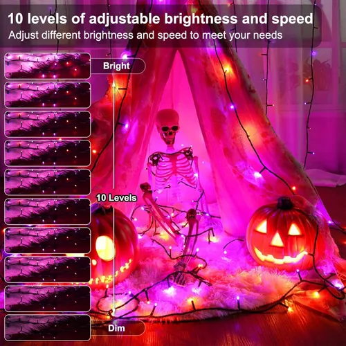 Vista 2 de Luces de cadena navideñas de 150 LED, la aplicación ajusta el brillo y la velocidad de cambio, con luces decorativas RGB ajustables por control
