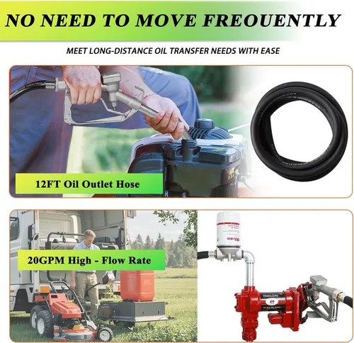 Vista 6 de Bomba de transferencia de combustible de 12 V con boquilla manual, bomba de transferencia diésel de CC de alto flujo de 20 GPM, bomba