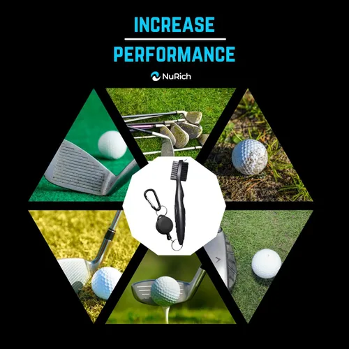 Vista 4 de NuRich Tiger Golf Club Groove Brush Cleaner ligero de doble cerdas Accesorios de golf Herramienta de limpieza con mosquetón retráctil de aluminio