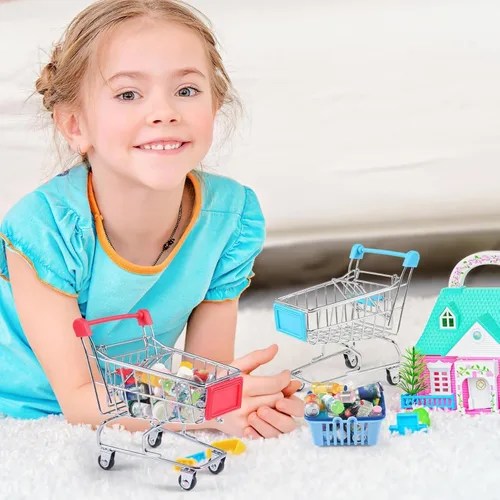 Vista 6 de 134 piezas Mini Carrito de Compras Cesta Miniatura Comida Bebida Botella Supermercado Metal Artesanía Juguetes Casa de Muñecas Tienda Cosplay Juego