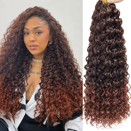 Vista 18 de 8 Paquetes de Cabello Rizado con Ganchillo GoGo para Mujeres, Cabello Rizado con Ganchillo para Trenzas de Ola Profunda, Extensiones de Cabello