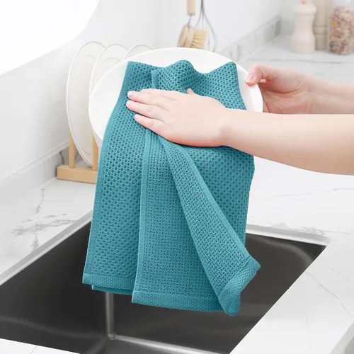 Vista 399 de Homaxy Paños de cocina de 100% algodón con tejido de gofre, ultra suaves, absorbentes, de secado rápido, 12 x 12 pulgadas, paquete de 6, amarillo