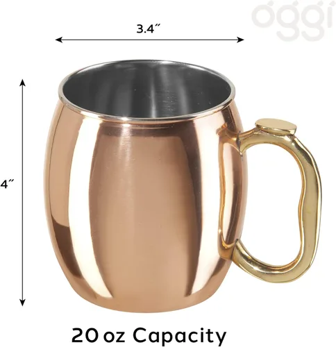 Vista 4 de Oggi Taza Moscow Mule de acero inoxidable - 20 oz, chapado en cobre con mango EZ-grip