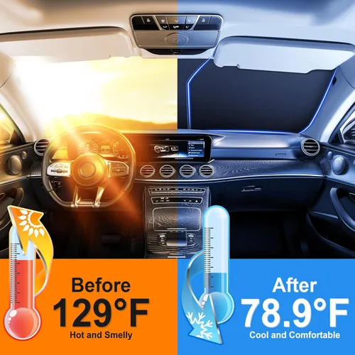 Vista 3 de SINGARO Parasol universal 300T para parabrisas de automóvil, plegable, reflectante para parabrisas y ventanas, diseño superpuesto, accesorios