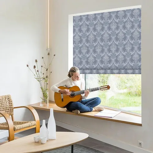 Vista 2 de Sunbox Persianas romanas sin cordón, de tela lavable, persianas romanas opacas para ventanas, puertas francesas, cocina, patrón floral en damasco