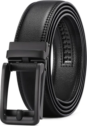 Vista 13 de SENDEFN Cinturón de vestir casual de cuero para hombre de 1 3/8 pulgadas con hebilla de clic ajustable automática con caja de regalo A-negro-71gs
