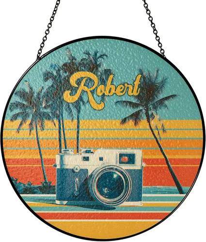 Vista 13 de Personalized Flamingo Suncatcher for Bird Lovers, Custom Name Stained Glass Suncatcher, Vibrant Tropical Bird Window Hanging for Summer Decor, Retro