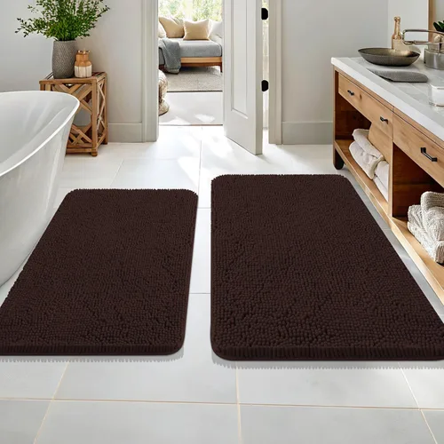 Vista 17 de OLANLY Juego de 2 alfombras de baño de felpilla suave y absorbente, antideslizantes, de secado rápido, lavables a máquina, accesorios de decoración