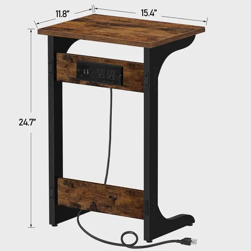 Vista 38 de TUTOTAK Mesa auxiliar en forma de C con estación de carga, juego de 2, bandeja de sofá TV con 2 puertos USB y tomas, mesa auxiliar de sofá