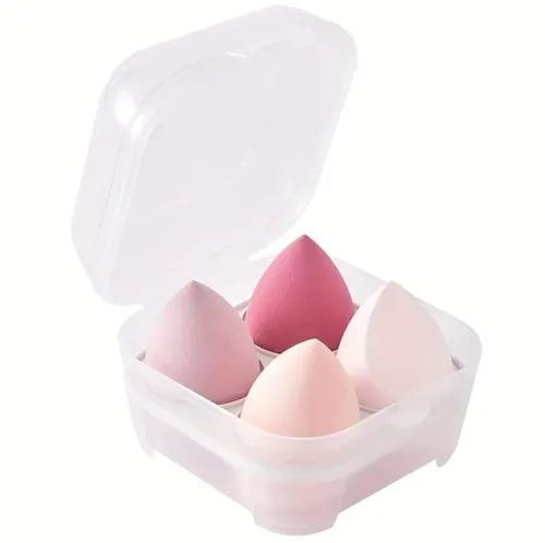 Vista 5 de 4 Piece Set OmbreSolid Color Beauty Blender Egg For Liquid & Powder Foundation, Setting Powders For a Flawless Finish WetDry With Storage Box &