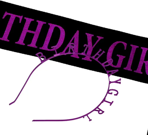 Vista 4 de Diadema de cumpleaños para niña banda de satén para decoración de fiestas morado Satin