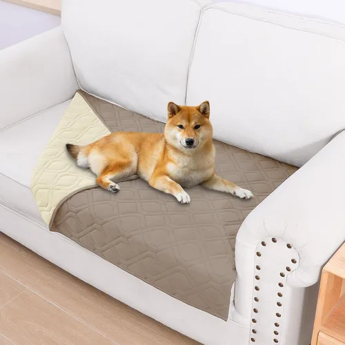 Vista 101 de Smiry Funda impermeable para cama de mascota, suave y lavable, para muebles, cama, sofá, reversible, a cuadros (30 x 53 pulgadas, color beige/beige)