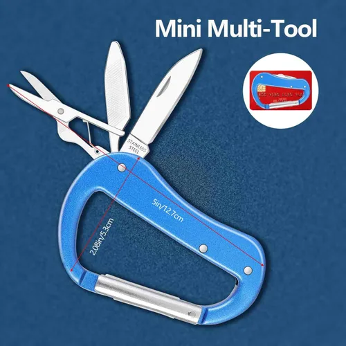 Vista 5 de Mosquetón multiherramienta con cuchillo de bolsillo, regalos para hombres, abrebotellas, lima de uñas, tijeras pequeñas, mosquetones EDC