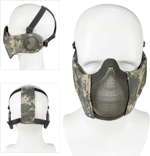 Vista 9 de Máscara de Airsoft con Gafas, Máscara de Malla Plegable de Media Cara con Protección para los Oídos para Paintball, Tiro, Cosplay, Juego CS