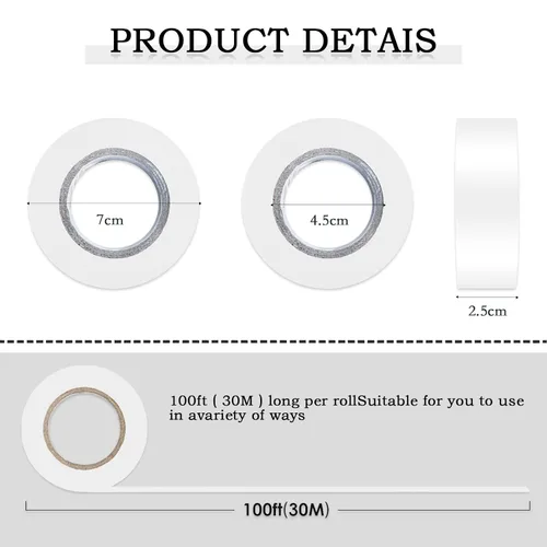 Vista 2 de Paquete de 6 cintas de señalización blanca, rollo de marcado de neón de cinta de plástico no adhesiva, 1"*600 pies, cinta de marcado para marcado