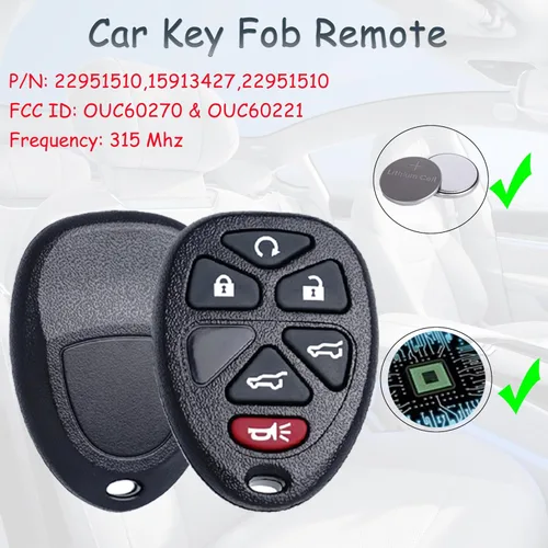 Vista 4 de Llave de encendido sin cortar para GMC Yukon Chevy Tahoe Suburban Cadillac Escalade 2007 2008 2009 2010 2011 2012 2013 2014 Reemplazo de llave