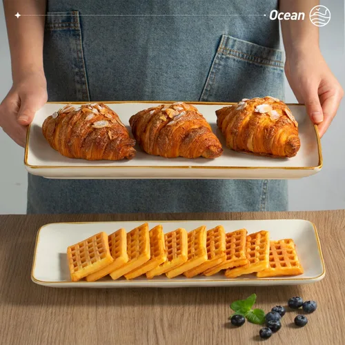 Vista 8 de Bandeja de servir Famiware, Bandejas rectangulares de 15.67/14.1/12.6 pulgadas para entretener, aptas para microondas y lavavajillas, bandejas