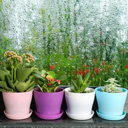 Vista 6 de TDHDIKE 10 macetas de plástico para interiores, mini plántulas de flores, maceta de vivero/maceta/maceta con paleta, contenedores decorativos