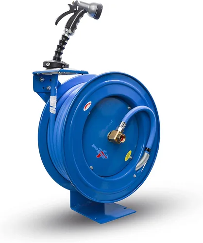 Vista 2 de BluSeal BSWR1250HRS Carrete de manguera retráctil con manguera de goma para agua caliente de 1/2" x 50', entrada de 6', montaje giratorio