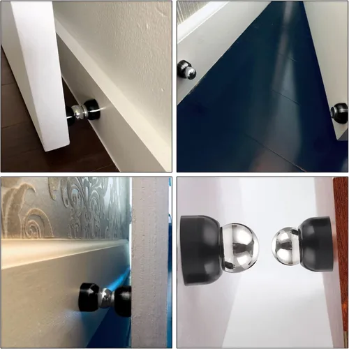 Vista 2 de Sumnacon 2 potentes topes magnéticos para puerta, de acero inoxidable con tornillos, topes de puerta de magnetismo resistentes para dormitorio, Negro