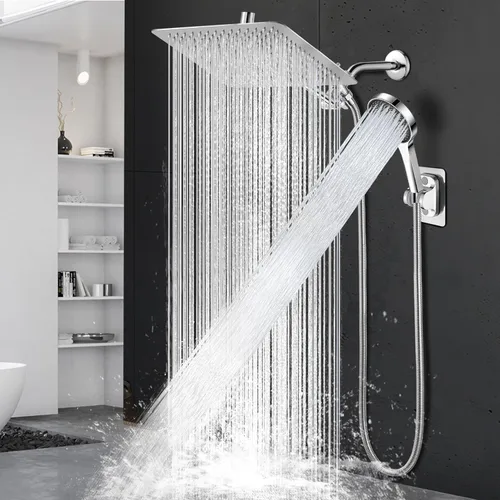 Vista 11 de Cabezal de ducha, cabezal de ducha de lluvia de 12 pulgadas con combo de rociador de mano y brazo de extensión ajustable, manguera de lluvia de alta
