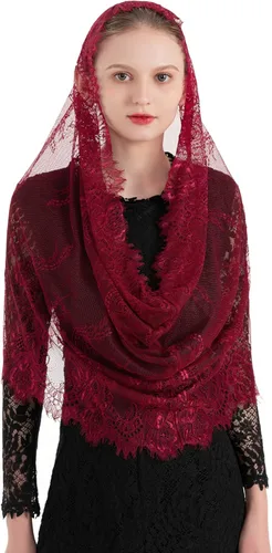 Vista 2 de PAMOR Estilo Español Encaje Tradicional Vintage Inspirado Infinito Forma Mantilla Velo Latino Masa Cabeza Cubierta