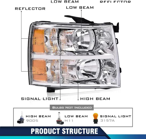 Vista 4 de PIT66 Conjunto de faros laterales izquierdos, compatible con Chevy Silverado 1500 2007-2013, Silverado 2500 3500 2007-2014 y HD Lente transparente