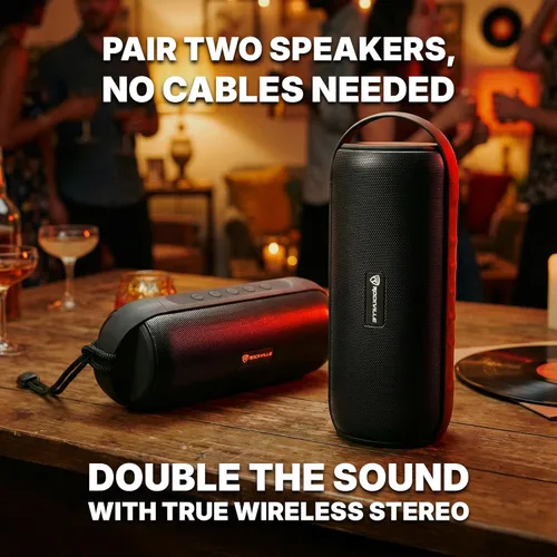 Vista 5 de Rockville RPB25 40W Peak/15W RMS Altavoz Bluetooth portátil, emparejamiento estéreo TWS, USB/SD/Aux/FM, carga micro USB, resistente al agua