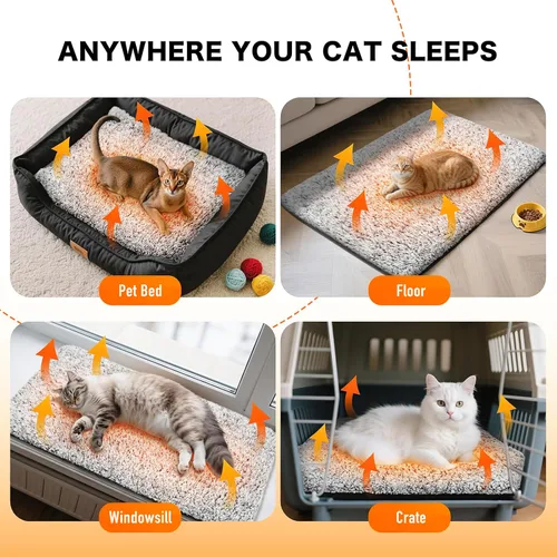 Vista 5 de WanpeeGoo Cama para gatos autocalentable, cama para gatos con calefacción, almohadilla térmica de lámina de aluminio de doble capa 2.0 mejorada