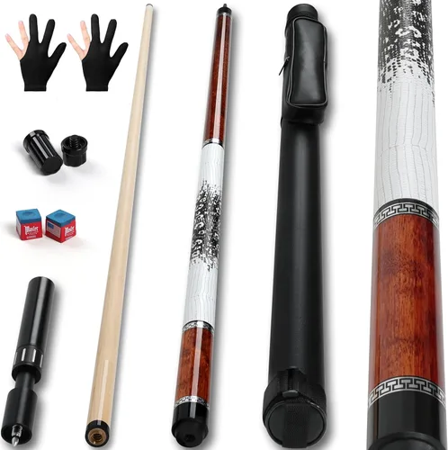 lotmusic Advanced Pool Stick with Telescopic Cue Extension, Original Dyeing Brown Cue Sticks for Billiard Enthusiasts, 58'' Pool Cue Set with