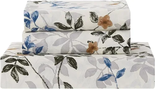 Vista 7 de Vaulia Funda de edredón floral de microfibra suave, tamaño Queen, estampado botánico de hojas azules, diseño reversible ligero y transpirable, juego