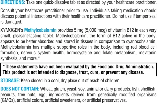 Vista 6 de XYMOGEN Metilcobalamina 5,000 mcg - Suplemento de vitamina B12 en tabletas pequeñas de sabor agradable - Apoya la metilación saludable, salud