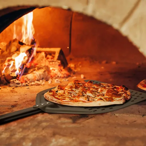 Vista 6 de G.a HOMEFAVOR Pela de pizza perforada, 12 x 15 pulgadas rectangular para pizza, pala de torneado de aluminio anodizado profesional, 26 pulgadas