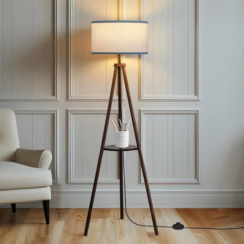 Vista 13 de EOEYYOYB Lámpara de pie con 3 modos de luz ajustables: lámpara de pie con trípode de madera, moderna lámpara de pie LED con brillo regulable