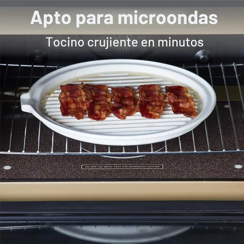 Vista 3 de ONEMORE Bandeja para Tocino de Microondas con Tapa Cocinador de Tocino de Cerámica Rejilla para Carne para Cocinar en Horno Fabricante de Tocino