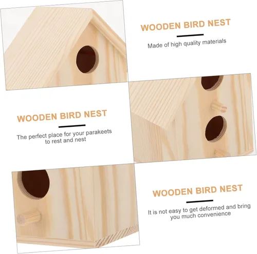 Vista 3 de Cabilock 2 piezas de decoración de mano de nido de madera, decoración de madera, decoración de madera, casas de madera para manualidades, kit