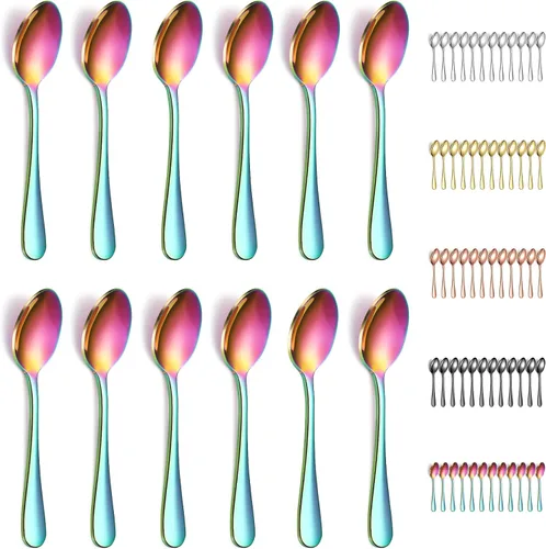 Vista 11 de Evanda 12 cucharaditas, cuchara de té de acero inoxidable de 5.5 in, cubiertos para té, café, pastel, postre, ensalada, apto para lavavajillas