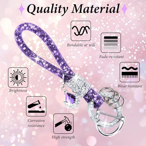 Vista 5 de Crystal Bling Car Keychain, Car Key Chain Glitter Key Ring, Rhinestone Keychain Ring Strap