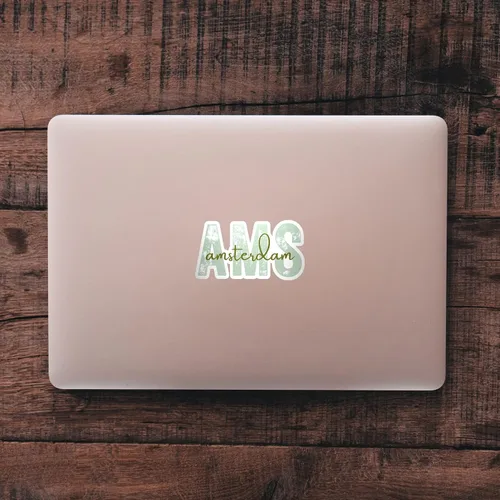 Vista 3 de AMS Amsterdam Airport Code Travel Sticker, Multiple Colors Vinyl Laptop Water Bottle Planner Journal Places I've Been Luggage Washington Decal (Blue)