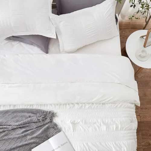 Vista 6 de BYSURE Seersucker Quick-Dry Summer Comforter Set 2 Pieces(White, Twin), Non Plastered on Skin When Sweat, Breathable Lightweight Bedding for Hot