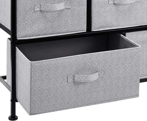 Vista 4 de Amazon Basics Unidad organizadora de almacenamiento de tela extra ancha con 5 cajones para armario, color negro