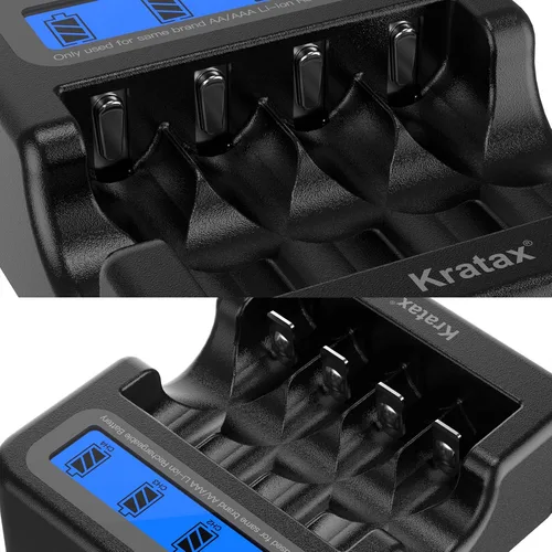 Vista 4 de Kratax Cargador de batería inteligente para baterías de litio recargables AA o AAA de voltaje constante de 1.5 V, 2.5 h de carga rápida, no para uso