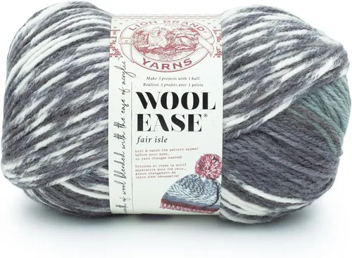 Vista 21 de Lion Brand Yarn - Ovillo de lana Wool Ease Fair Isle, hilo para tejer, color beige/oliva, 1 unidad