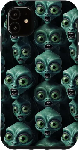 Vista 5 de iPhone 14 Trippy Green Cool Alien Funny Party Faces Outer Space Aliens Case