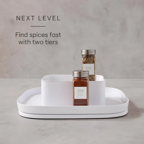 Vista 4 de YouCopia MagicTrack Lazy Susan - Estante giratorio rectangular de 2 niveles para especias: organizador de almacenamiento de tarros y botellas