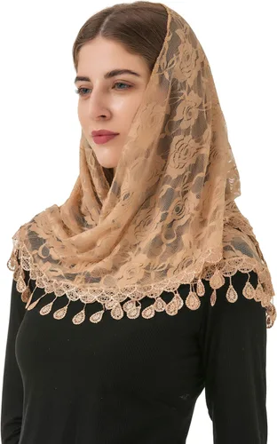 Vista 2 de PAMOR Mass Veil Triangle Mantilla Cathedral Head Cover Chapel Velo Encaje Chal Bufanda Latina