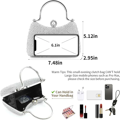 Vista 3 de Comeon Bolsos de noche para mujer con diamantes de imitación, bolsa de mano de cristal brillante, monederos formales con cadena