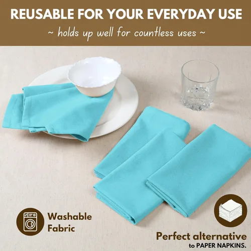 Vista 4 de Native Fab Blue Cloth Napkins, 4 Pack, 100% Cotton, 17x17 Inches, Heavy Duty, Soft Texture, Quick Drying, Great for Spring Holidays, Family