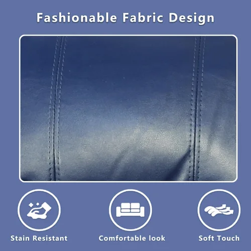 Vista 7 de Juego de sofá de 3 piezas de cuero sintético, azul, reclinación manual, sofá de dos plazas, almacenamiento, mesa de centro, cuero artificial, sala