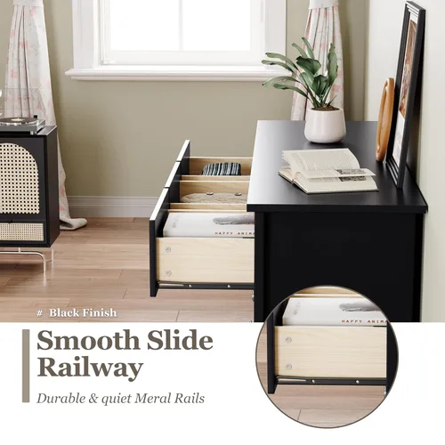 Vista 4 de Furmax Cómoda para dormitorio, 5 cajones de madera, cómoda, para TV de hasta 65 pulgadas, mueble de almacenamiento para TV para pasillo y entrada